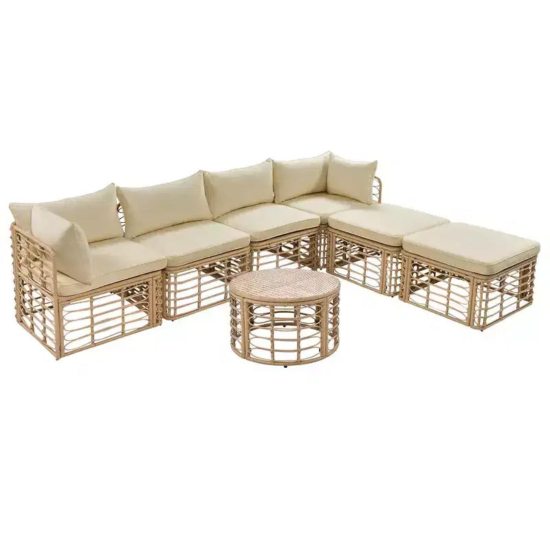 Divano componibile da esterno Whisen in rattan resistente alle intemperie, con cuscini spessi e cuscini decorativi, set componibili liberamente