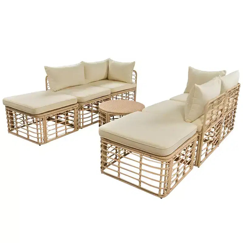 Divano componibile da esterno Whisen in rattan resistente alle intemperie, con cuscini spessi e cuscini decorativi, set componibili liberamente