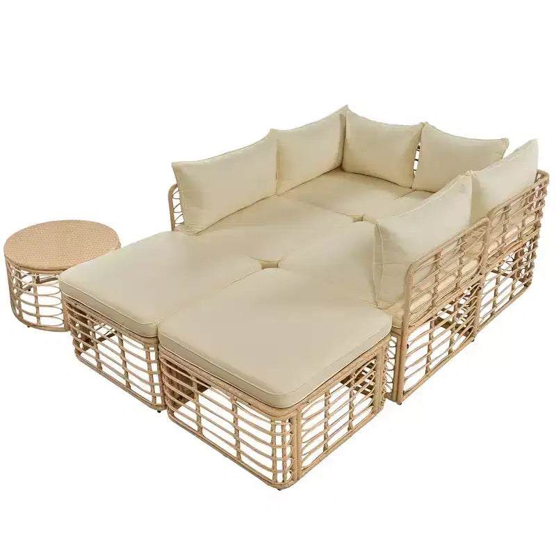 Divano componibile da esterno Whisen in rattan resistente alle intemperie, con cuscini spessi e cuscini decorativi, set componibili liberamente