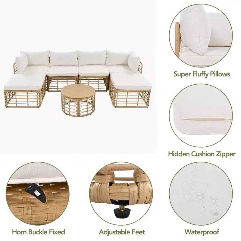 Divano componibile da esterno Whisen in rattan resistente alle intemperie, con cuscini spessi e cuscini decorativi, set componibili liberamente