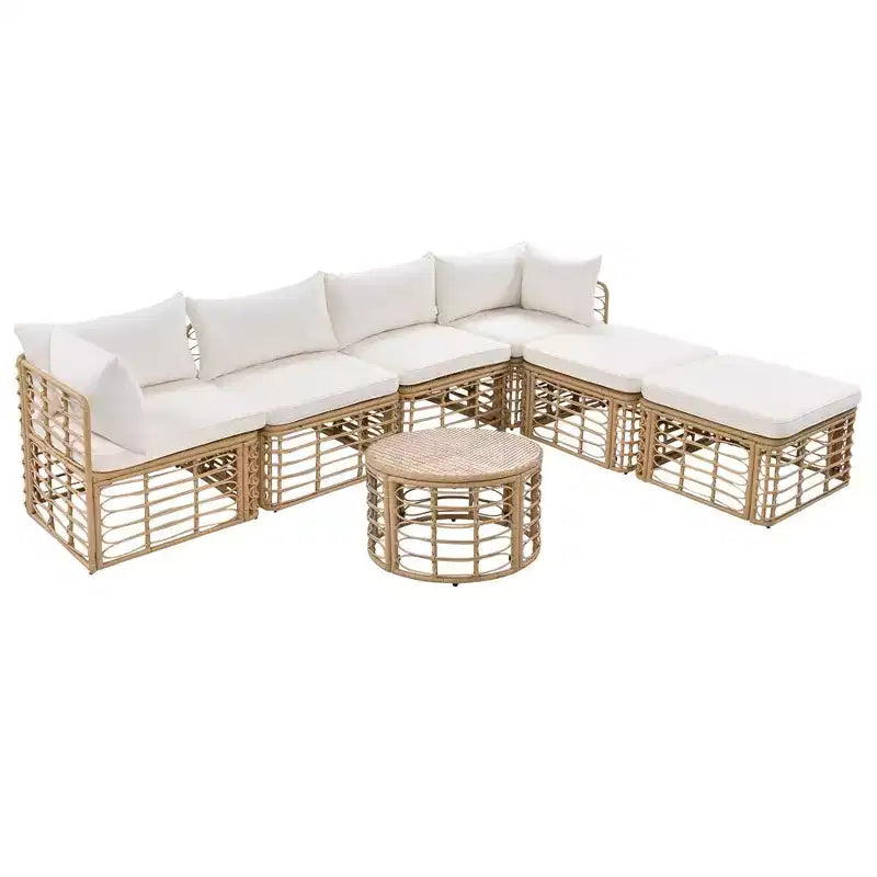 Divano componibile da esterno Whisen in rattan resistente alle intemperie, con cuscini spessi e cuscini decorativi, set componibili liberamente