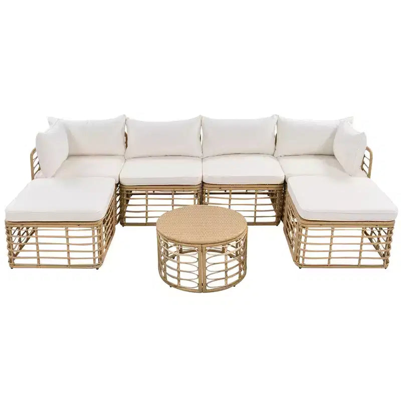 Divano componibile da esterno Whisen in rattan resistente alle intemperie, con cuscini spessi e cuscini decorativi, set componibili liberamente