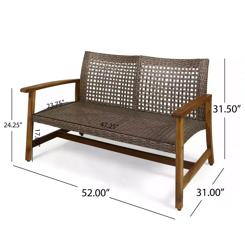 Christopher Knight Home Augusta Set Conversazione a 4 Posti da Esterno in Legno di Acacia e Vimini con Braciere