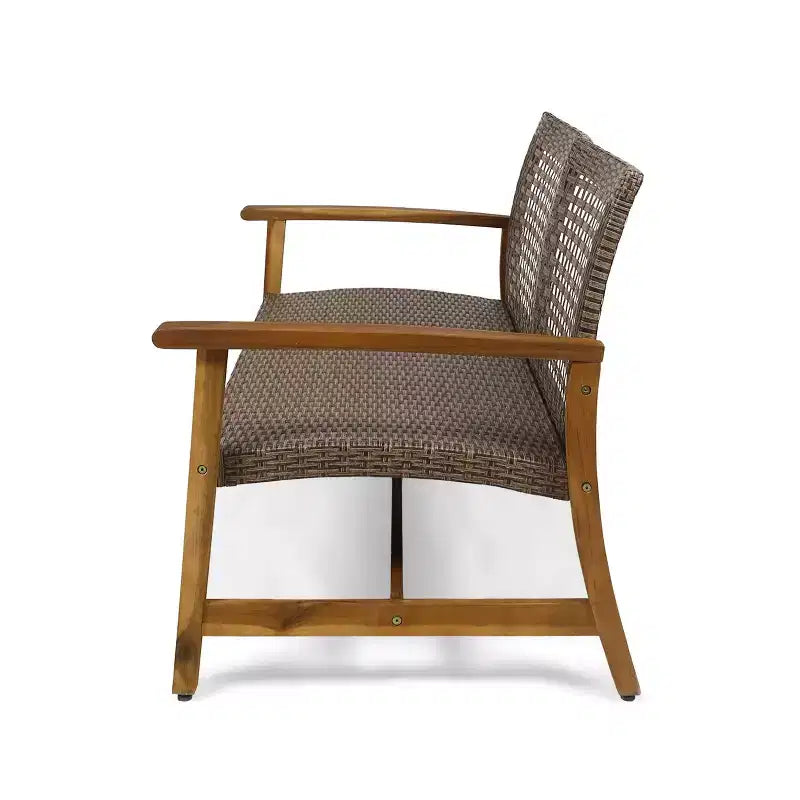 Christopher Knight Home Augusta Set Conversazione a 4 Posti da Esterno in Legno di Acacia e Vimini con Braciere