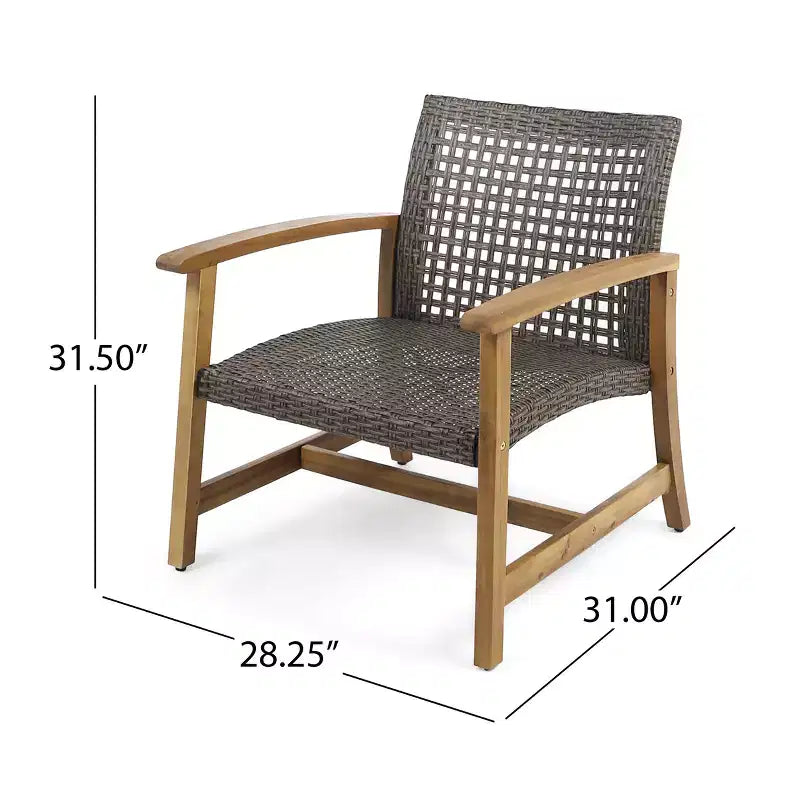 Christopher Knight Home Augusta Set Conversazione a 4 Posti da Esterno in Legno di Acacia e Vimini con Braciere
