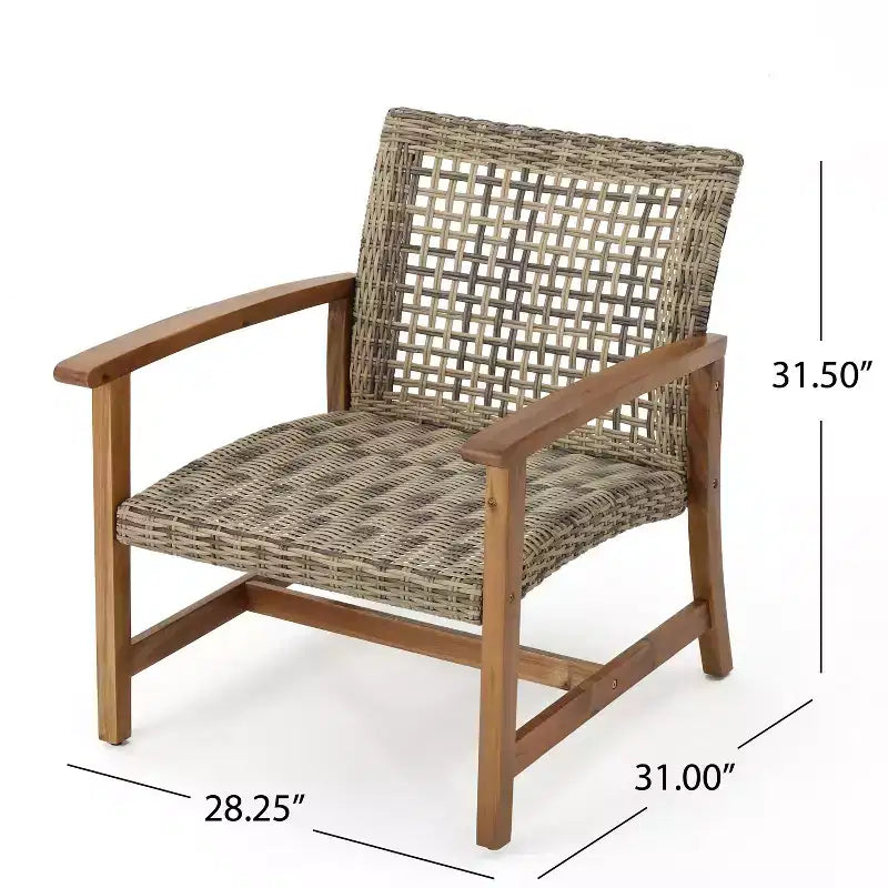 Christopher Knight Home Augusta Set Conversazione a 4 Posti da Esterno in Legno di Acacia e Vimini con Braciere