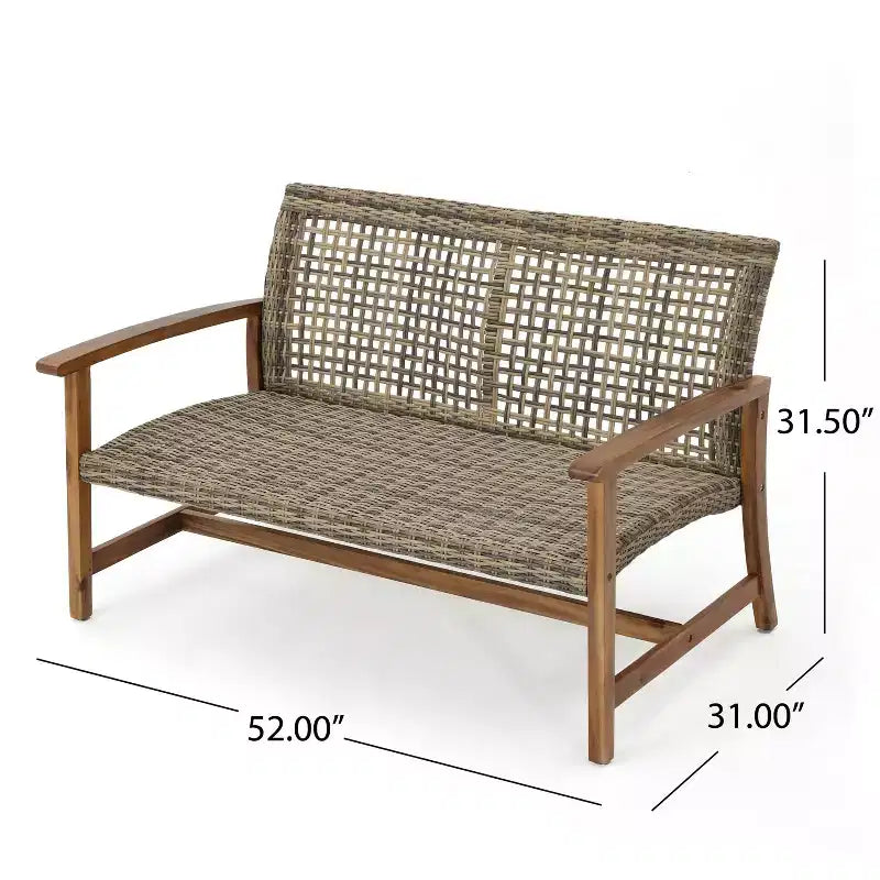 Christopher Knight Home Augusta Set Conversazione a 4 Posti da Esterno in Legno di Acacia e Vimini con Braciere