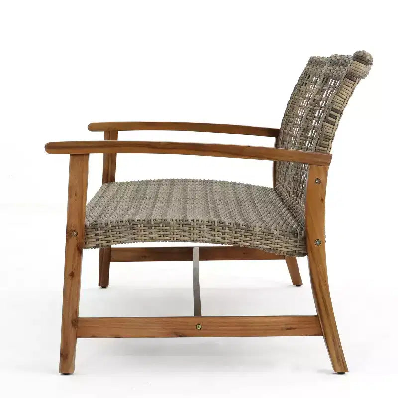 Christopher Knight Home Augusta Set Conversazione a 4 Posti da Esterno in Legno di Acacia e Vimini con Braciere