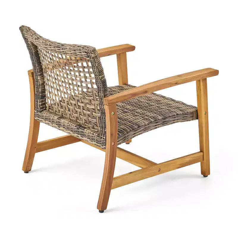 Christopher Knight Home Augusta Set Conversazione a 4 Posti da Esterno in Legno di Acacia e Vimini con Braciere