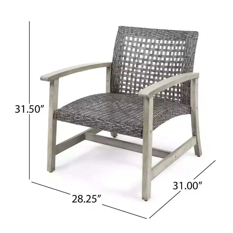 Christopher Knight Home Augusta Set Conversazione a 4 Posti da Esterno in Legno di Acacia e Vimini con Braciere