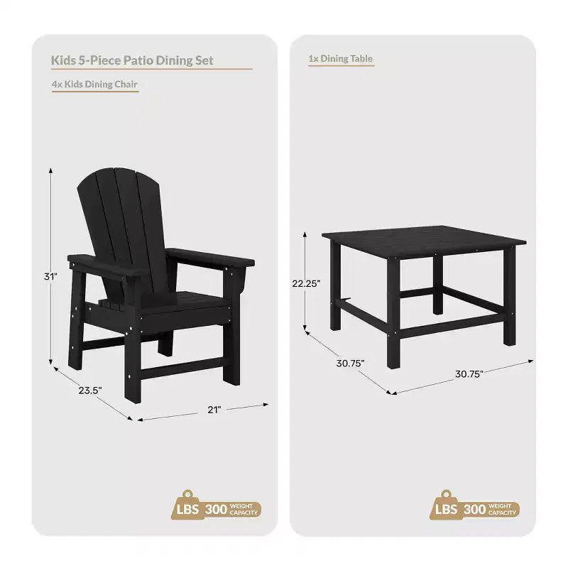 WestinTrends Malibu Set da 5 Pezzi da Esterno per Bambini, Tavolo da Pranzo Quadrato e Sedie in HDPE