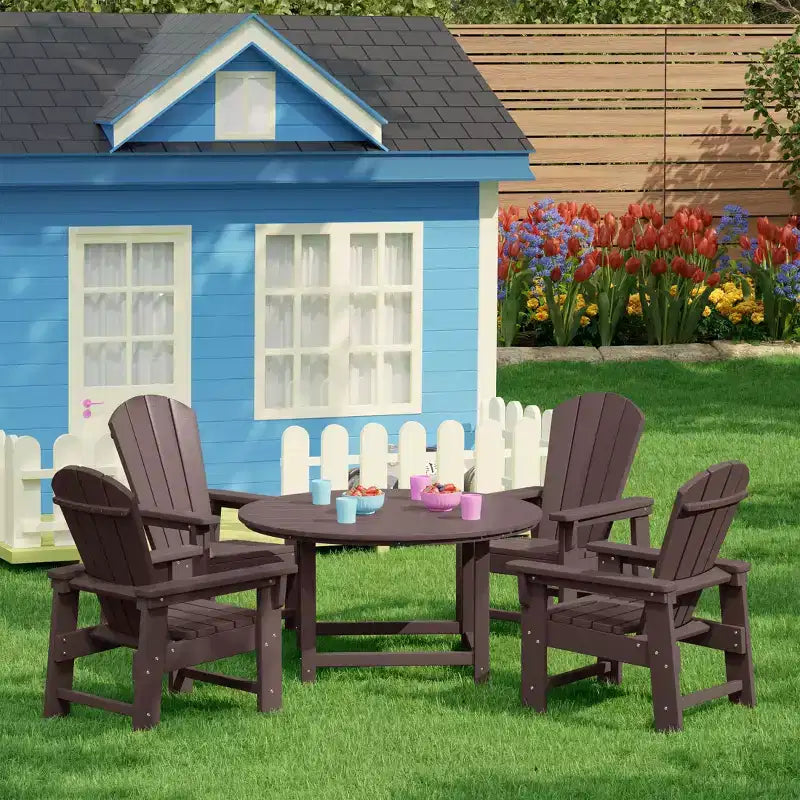 WestinTrends Malibu Set da 5 Pezzi Tavolo Rotondo da Pranzo e Sedie per Esterni in HDPE per Bambini