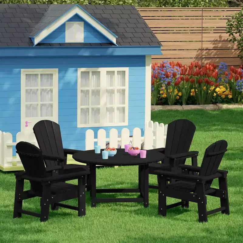 WestinTrends Malibu Set da 5 Pezzi Tavolo Rotondo da Pranzo e Sedie per Esterni in HDPE per Bambini