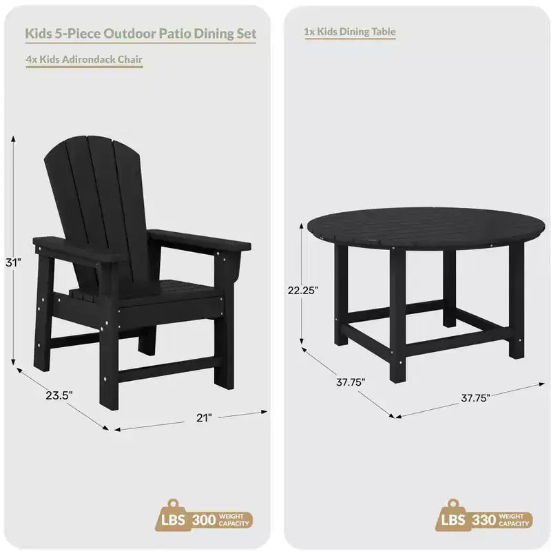 WestinTrends Malibu Set da 5 Pezzi Tavolo Rotondo da Pranzo e Sedie per Esterni in HDPE per Bambini
