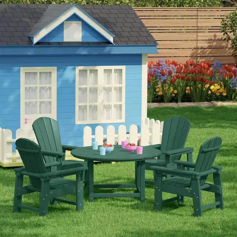 WestinTrends Malibu Set da 5 Pezzi Tavolo Rotondo da Pranzo e Sedie per Esterni in HDPE per Bambini