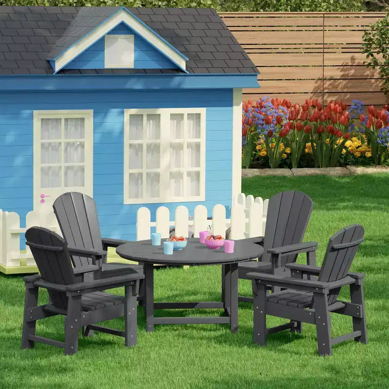WestinTrends Malibu Set da 5 Pezzi Tavolo Rotondo da Pranzo e Sedie per Esterni in HDPE per Bambini