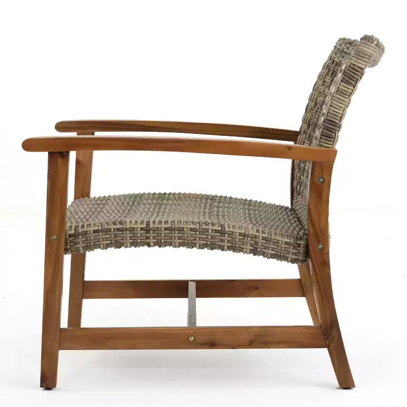 Christopher Knight Home Augusta Set di 5 pezzi da esterno con poltrona club e braciere in legno di acacia e vimini