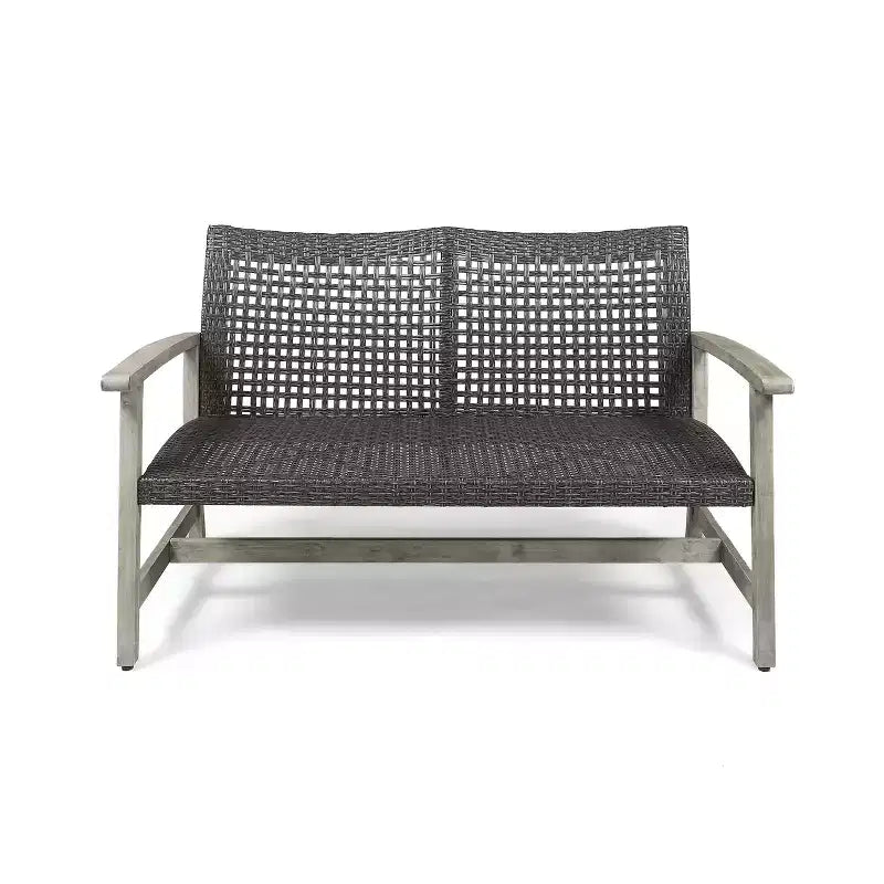 GDFStudio Savannah Salotto da Esterno in Legno di Acacia e Wicker a 4 Posti con Braciere da 50.000 BTU
