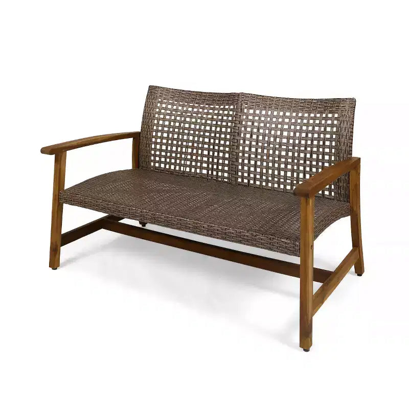 GDFStudio Savannah Salotto da Esterno in Legno di Acacia e Wicker a 4 Posti con Braciere da 50.000 BTU