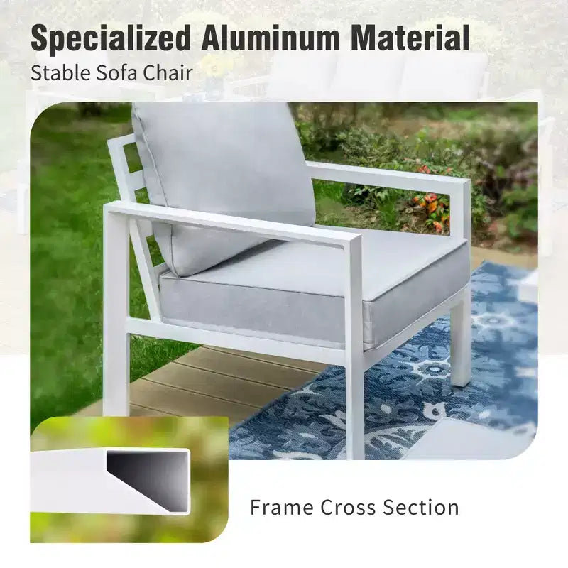 Set da 6 pezzi per esterni con braciere e pouf Captiva Designs in alluminio