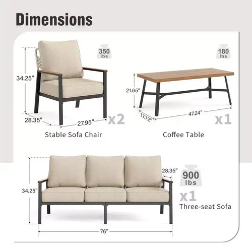 Captiva Designs Set Salotto da Esterno 4 Pezzi in Corda Intrecciata con Poltrone per Bordo Piscina, Giardino e Cortile