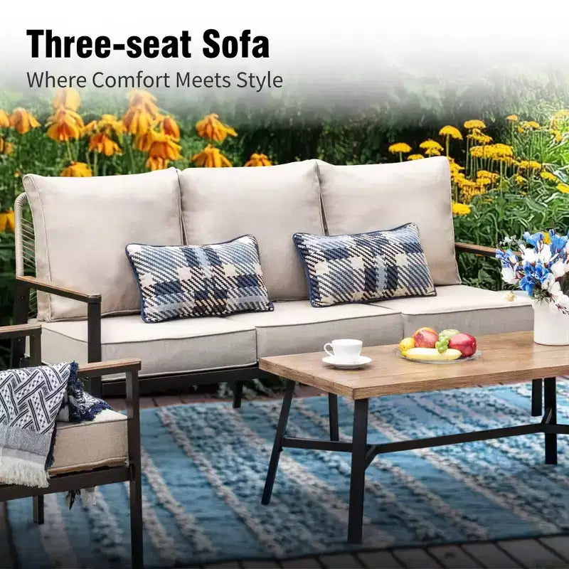 Captiva Designs Set Salotto da Esterno 4 Pezzi in Corda Intrecciata con Poltrone per Bordo Piscina, Giardino e Cortile