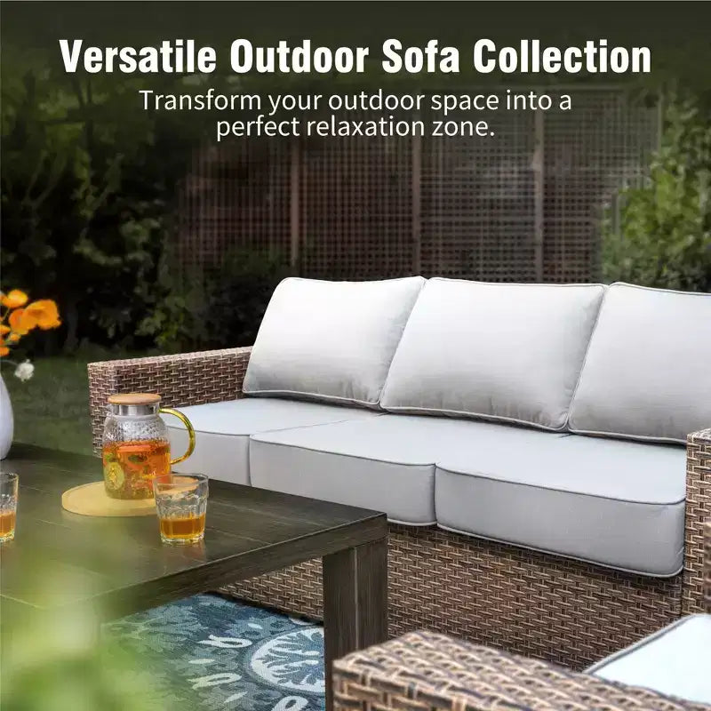 Captiva Designs Set Divano da Giardino a 5 Pezzi in Vimini per Esterni con Pouf per Patio Terrazzo Piscina