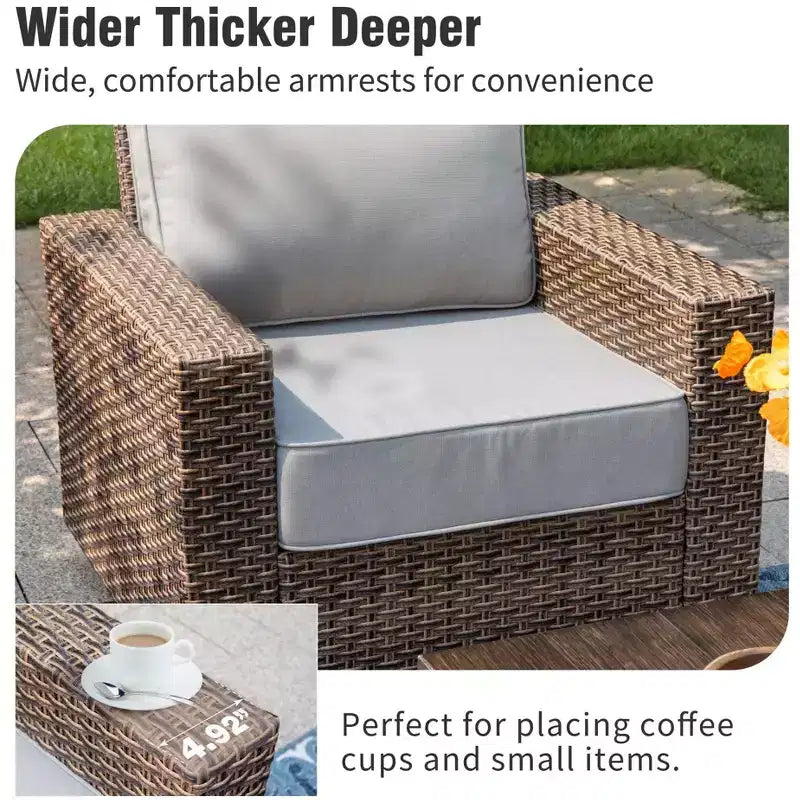 Captiva Designs Set Divano da Giardino a 5 Pezzi in Vimini per Esterni con Pouf per Patio Terrazzo Piscina