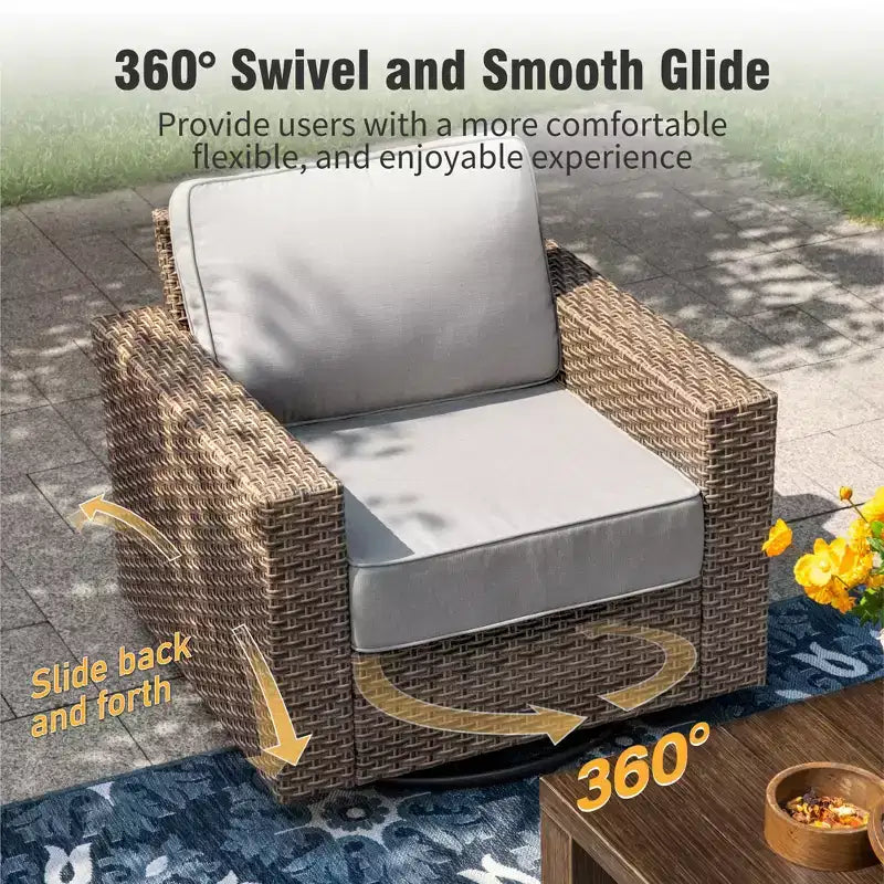 Captiva Designs Set Divano da Giardino a 5 Pezzi in Vimini per Esterni con Pouf per Patio Terrazzo Piscina