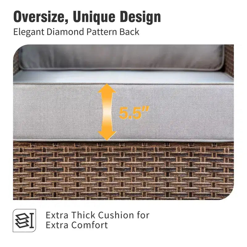 Captiva Designs Set Divano da Giardino a 5 Pezzi in Vimini per Esterni con Pouf per Patio Terrazzo Piscina