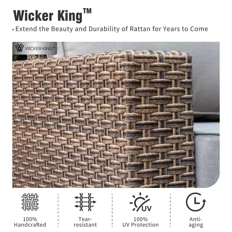 Captiva Designs Set Divano da Giardino a 5 Pezzi in Vimini per Esterni con Pouf per Patio Terrazzo Piscina