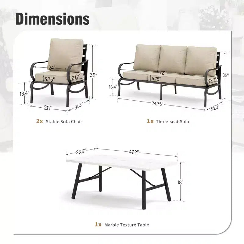 Captiva Designs Set di mobili da giardino a 4 pezzi in metallo con tavolino da caffè per patio, portico, cortile