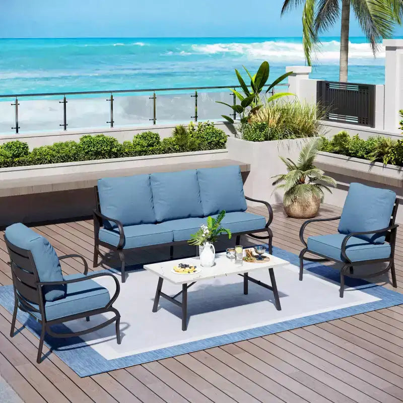 Captiva Designs Set di mobili da giardino a 4 pezzi in metallo con tavolino da caffè per patio, portico, cortile
