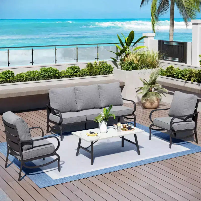 Captiva Designs Set di mobili da giardino a 4 pezzi in metallo con tavolino da caffè per patio, portico, cortile