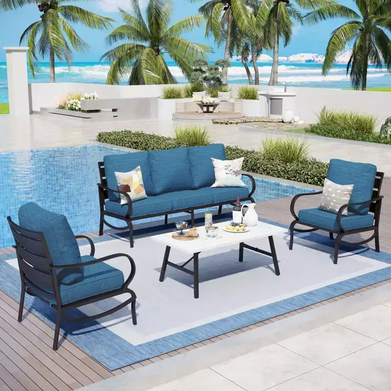 Captiva Designs Set di mobili da giardino a 4 pezzi in metallo con tavolino da caffè per patio, portico, cortile