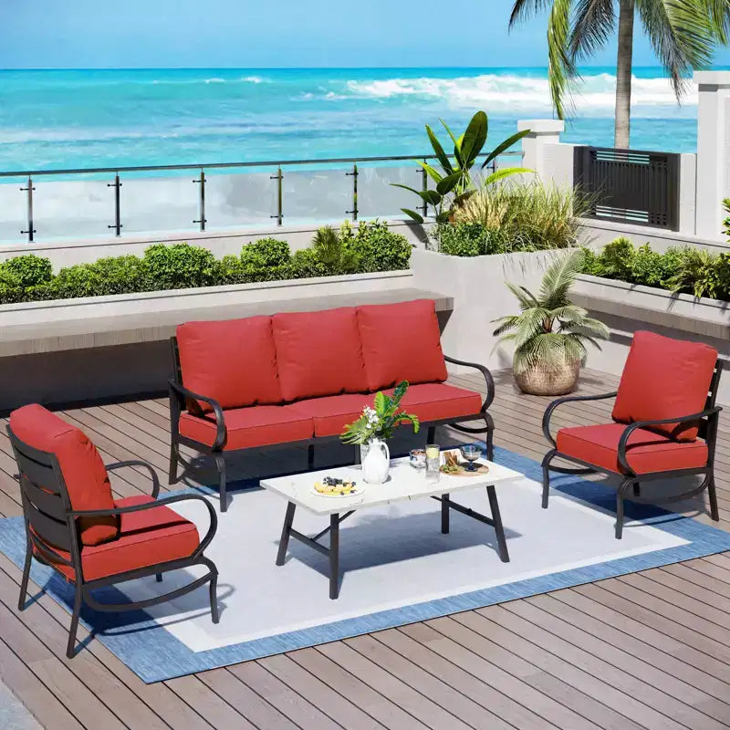 Captiva Designs Set di mobili da giardino a 4 pezzi in metallo con tavolino da caffè per patio, portico, cortile