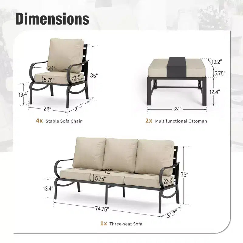 Captiva Designs Set da 5 pezzi in metallo per patio, con ottomane, per giardino, portico, cortile