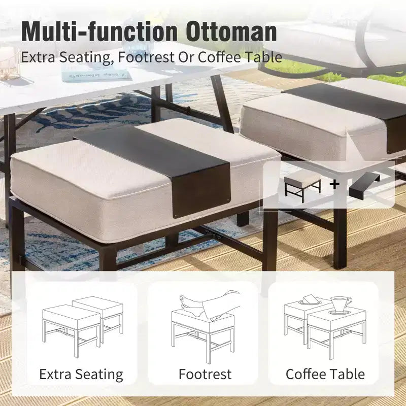 Captiva Designs Set da 5 pezzi in metallo per patio, con ottomane, per giardino, portico, cortile