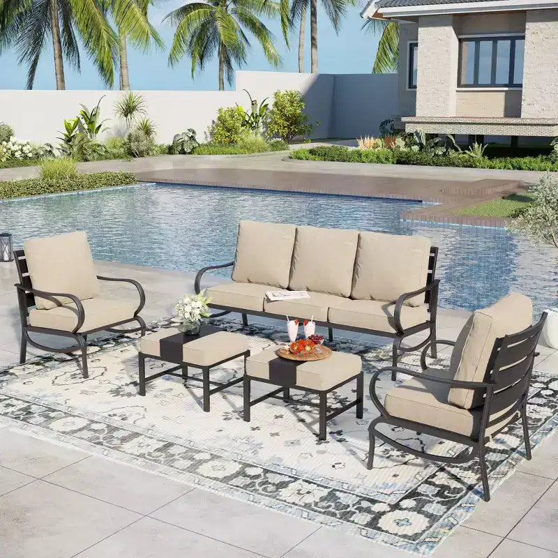 Captiva Designs Set da 5 pezzi in metallo per patio, con ottomane, per giardino, portico, cortile