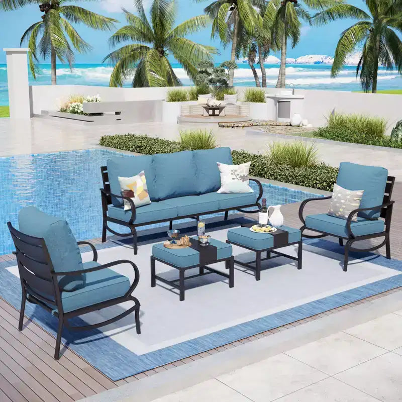 Captiva Designs Set da 5 pezzi in metallo per patio, con ottomane, per giardino, portico, cortile