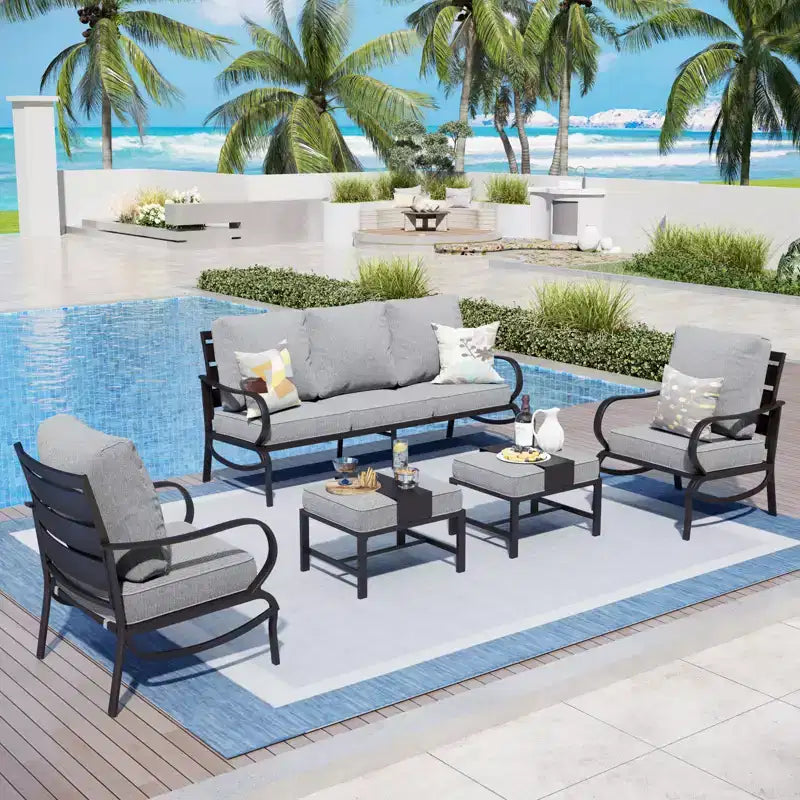 Captiva Designs Set da 5 pezzi in metallo per patio, con ottomane, per giardino, portico, cortile