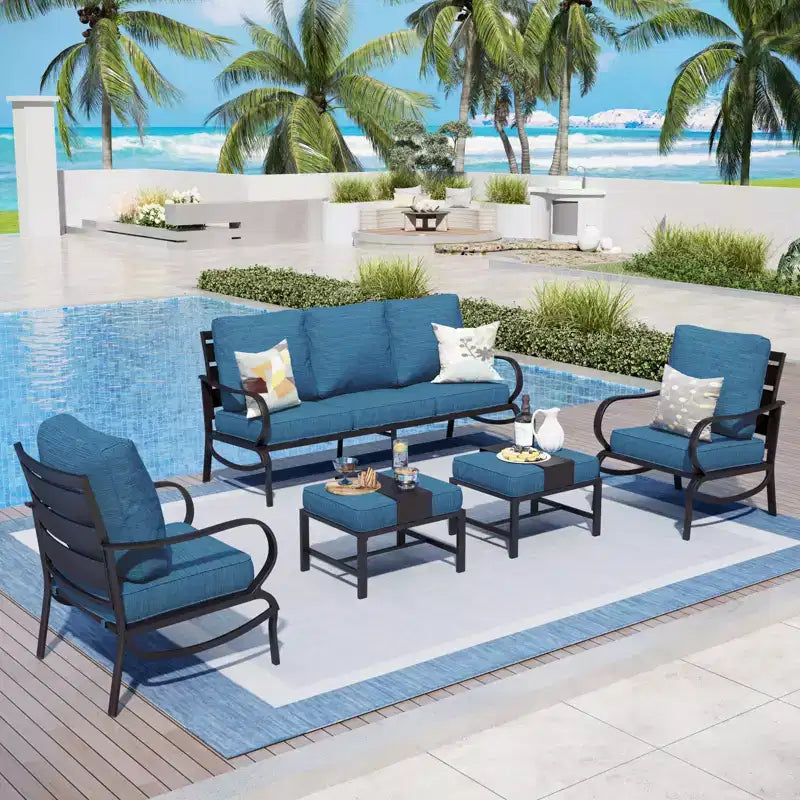 Captiva Designs Set da 5 pezzi in metallo per patio, con ottomane, per giardino, portico, cortile
