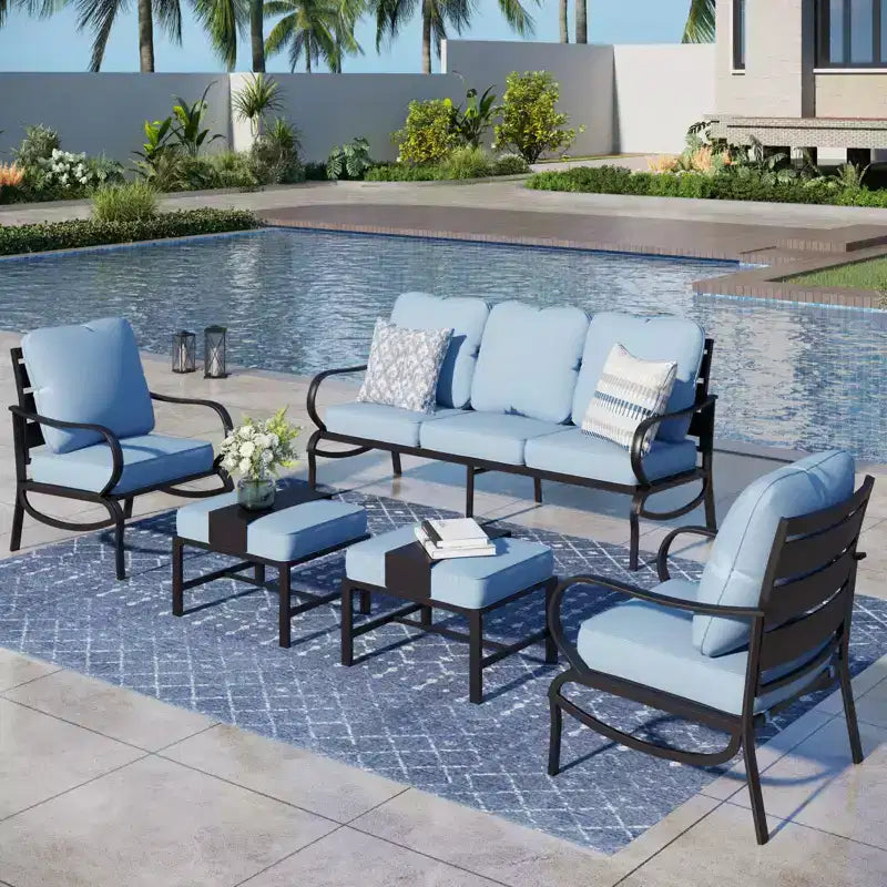 Captiva Designs Set da 5 pezzi in metallo per patio, con ottomane, per giardino, portico, cortile