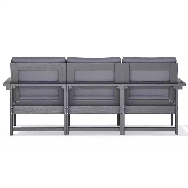 Set divano a 3 posti moderno Hyleory in HDPE con cuscini morbidi rimovibili e tavolino con doghe larghe - Design durevole, resistente alle intemperie e facile da pulire