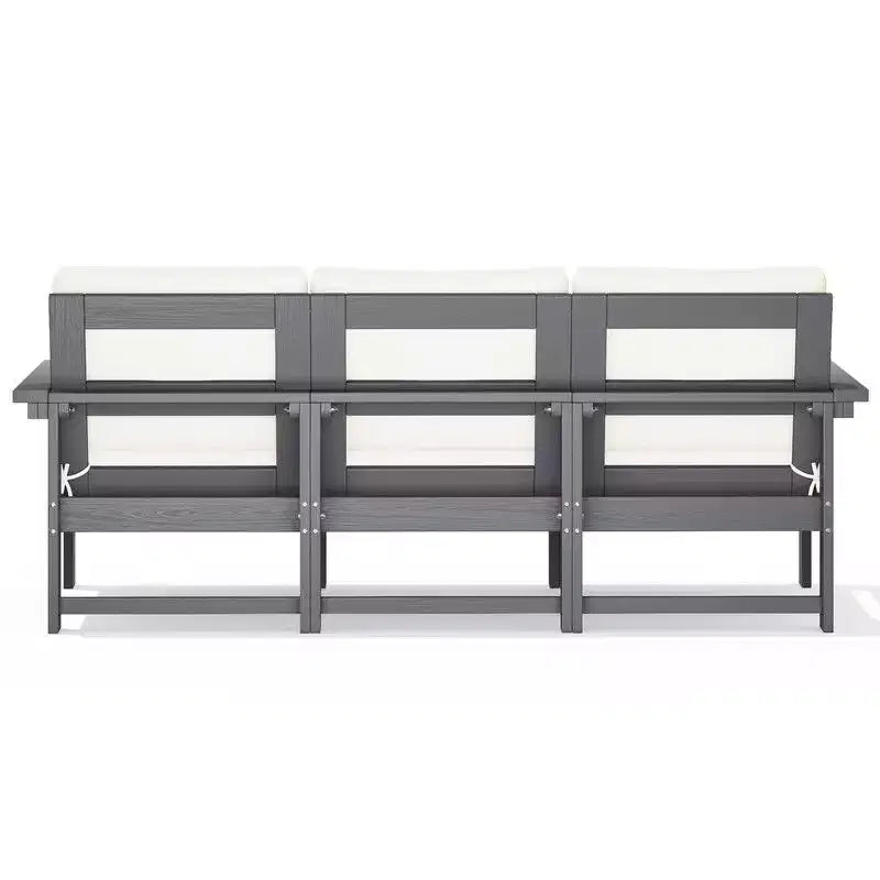 Set divano a 3 posti moderno Hyleory in HDPE con cuscini morbidi rimovibili e tavolino con doghe larghe - Design durevole, resistente alle intemperie e facile da pulire