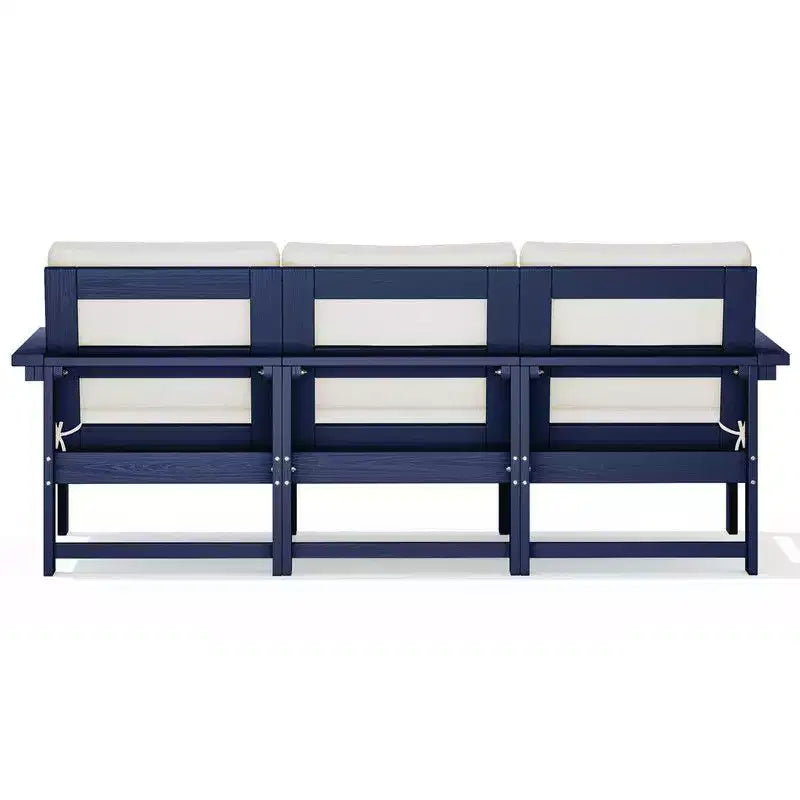 Set divano a 3 posti moderno Hyleory in HDPE con cuscini morbidi rimovibili e tavolino con doghe larghe - Design durevole, resistente alle intemperie e facile da pulire
