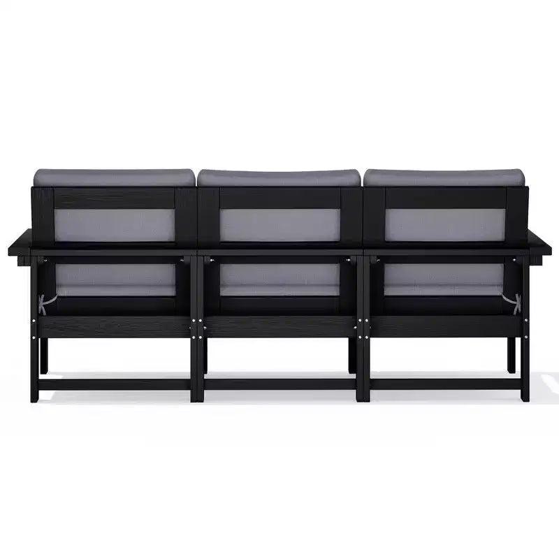 Set divano a 3 posti moderno Hyleory in HDPE con cuscini morbidi rimovibili e tavolino con doghe larghe - Design durevole, resistente alle intemperie e facile da pulire