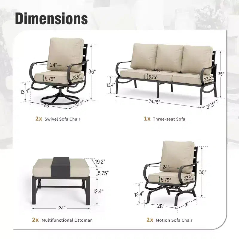 Set da conversazione per patio in metallo a 7 pezzi Captiva Designs con sedie a dondolo per giardino, portico e cortile