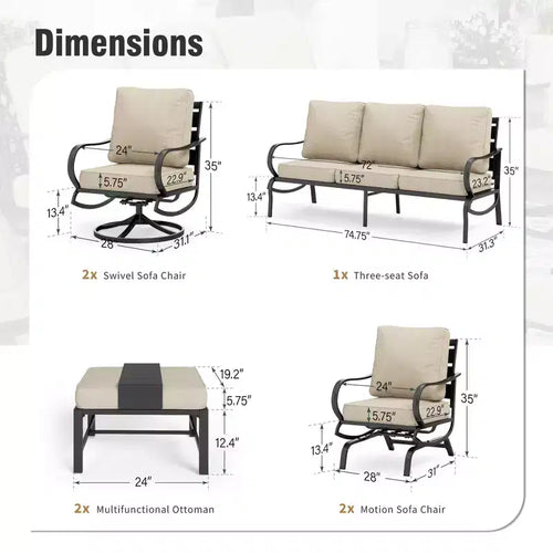 Set da conversazione per patio in metallo a 7 pezzi Captiva Designs con sedie a dondolo per giardino, portico e cortile