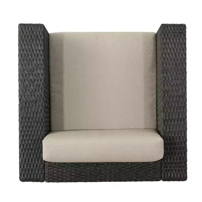 Christopher Knight Home Maaroaro Set da 5 Pezzi per Esterno con Poltrone Girevoli Club in Vimini e Focolare con Cuscini, Marrone/Beige